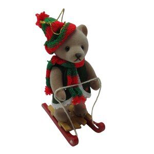 VTG 5.5" Felt Bear Standing on Wood Sled Ornament